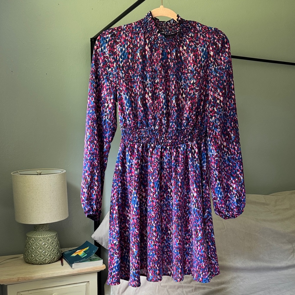 SHEIN Multicolor Long Sleeve Dress - Blue and Pink